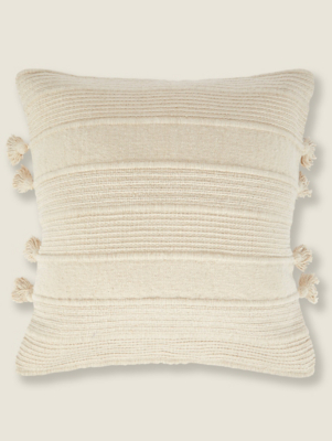 Natural Woven Stripe Cushion With Tassels Home at ASDA
