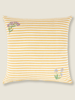 Yellow Floral Stripe Cushion Home at ASDA