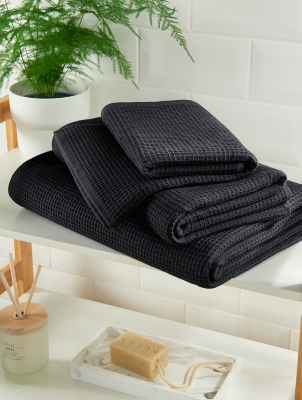 Black Waffle Just Wellness Towel Range Home at ASDA