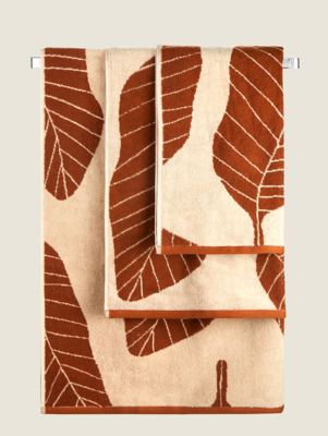 Caramel Brown Leaf Towel Range Home at ASDA