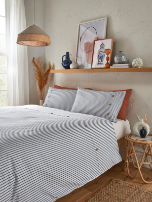 Blue Button Stripe Duvet Set Home at ASDA