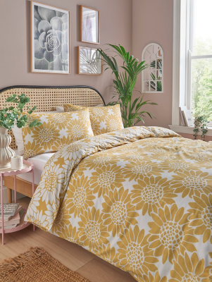 Yellow Sunny Sunflower Reversible Duvet Set Home at ASDA