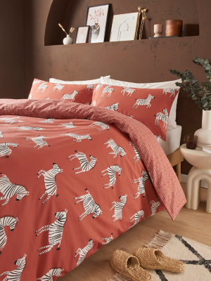 Terracotta Zebra Reversible Duvet Set Home at ASDA