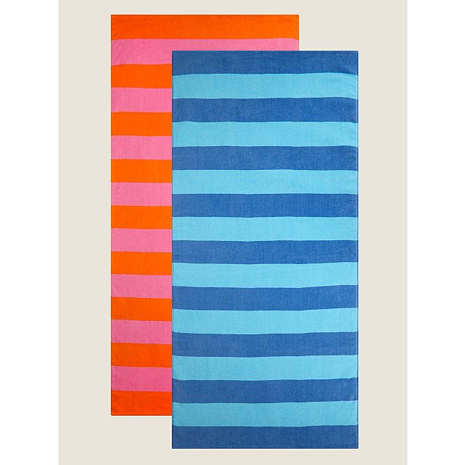 Blue & Pink Printed Stripe Beach Towel – Set of 2 | Home | George at ASDA