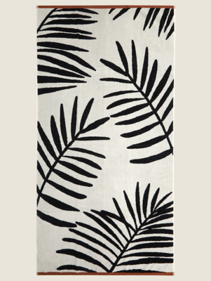 Monochrome Leaf Beach Towel Home at ASDA