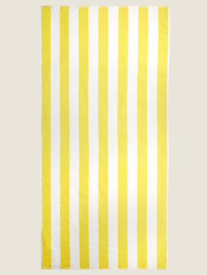 Yellow & White Stripe Beach Towel Home at ASDA
