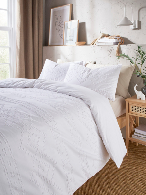 White Geometric Textured Clipped Dobby Duvet Set Home at ASDA