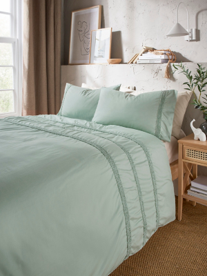Green Ruched Stripe Duvet Set Home at ASDA
