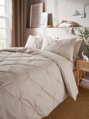 Natural Plain Diamond Pleat Duvet Set Home at ASDA
