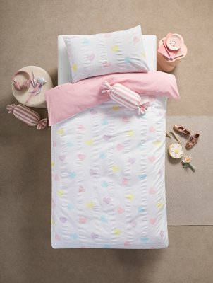 Seersucker Printed Hearts Reversible Single Duvet Set Home
