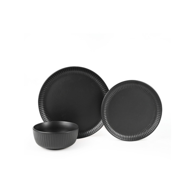 Black Ribbed Dinner Set 12 Piece