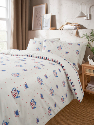 White Teapots Reversible Duvet Set Home at ASDA