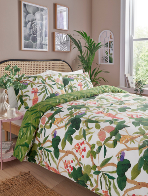 Tropical Bloom Bird Reversible Duvet Set Home at ASDA