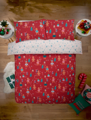 Red Christmas Gingerbread Man Duvet Set Home at ASDA