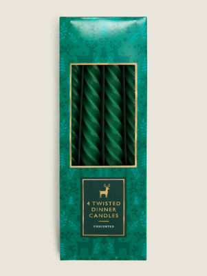 Green Twisted Taper Candle Set of 4 Home at ASDA