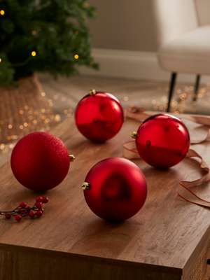 Red Christmas Extra Large Baubles Pack of 4 Christmas at ASDA