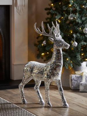 Silver Reindeer Christmas Decoration Christmas at ASDA