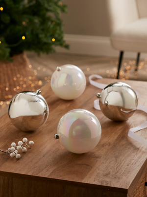 Christmas SilverTone Mixed Extra Large Baubles Set of 4 Christmas