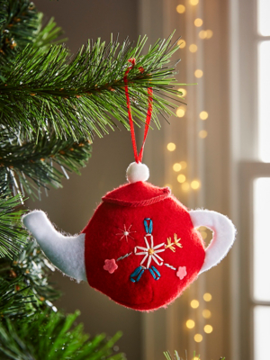 Christmas Red Felt Teapot Bauble Christmas at ASDA