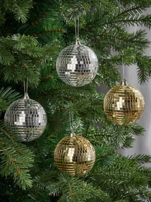 Gold & Silver Disco Ball Christmas Baubles Set of 4 Christmas