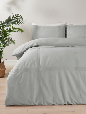 Grey Square Pintucks Duvet Set Home at ASDA
