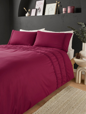 Red Ruched Stripe Duvet Set Home at ASDA