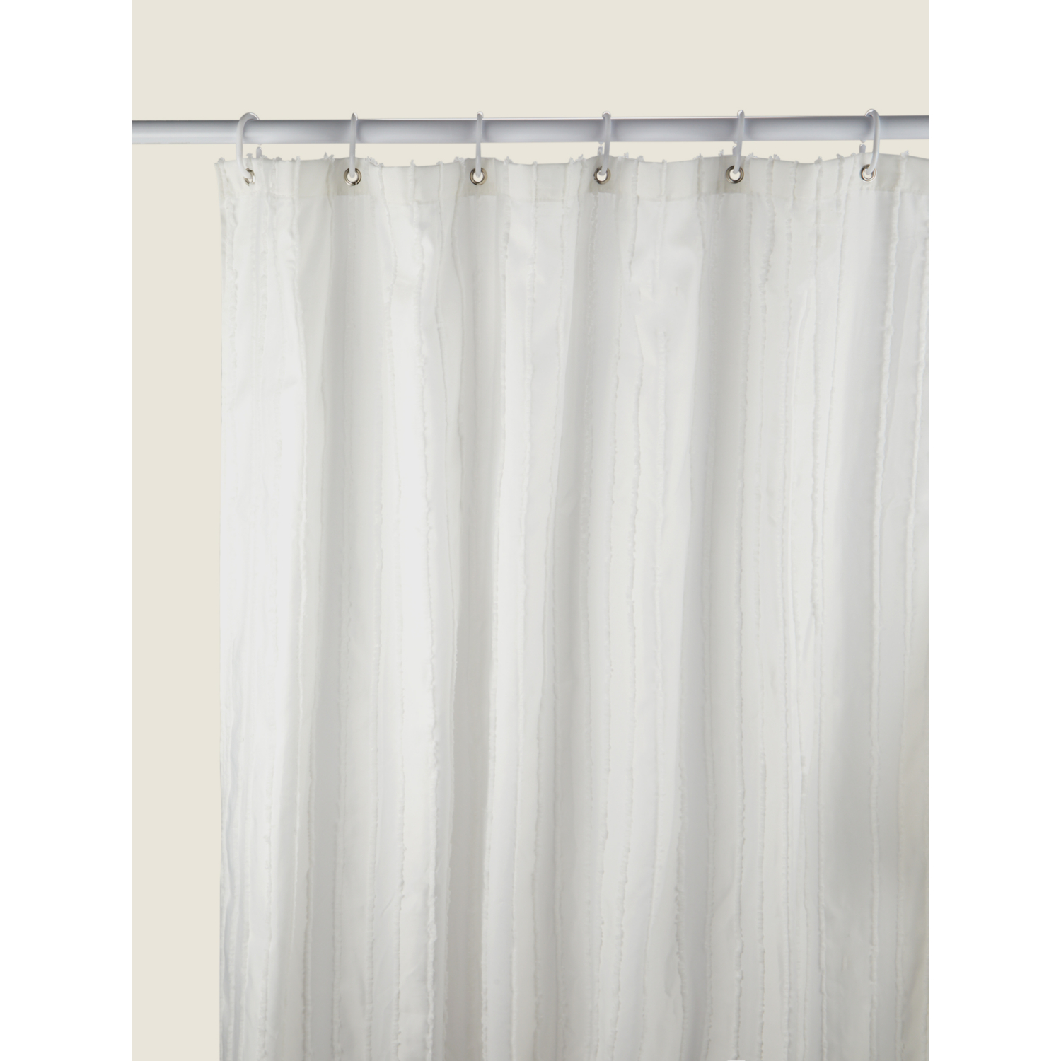 George White Tufted Stripe Fabric Shower Curtain