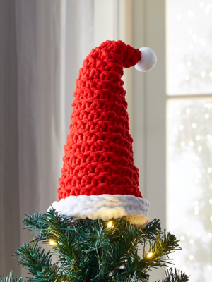 Christmas Red Knitted Santa Hat Tree Topper Christmas at ASDA