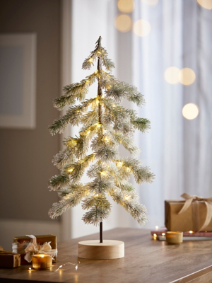 Green Tree Light with Wooden Base Christmas at ASDA