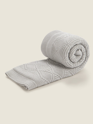 Grey Knit Sherpa Blanket Home at ASDA
