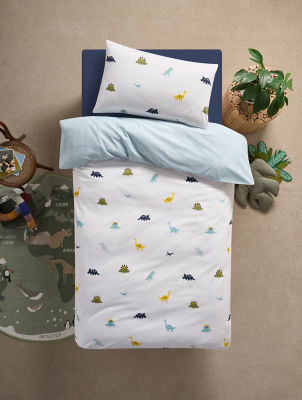 White Dino 100% Cotton Reversible Duvet Set Home George at ASDA
