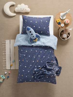 Navy Space Rocket 100 Cotton Toddler Duvet Set Home at ASDA