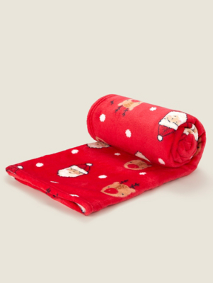 Red Reindeer Christmas Fleece Blanket Home at ASDA