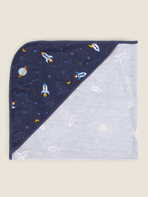Navy Space Hooded Towel Baby at ASDA