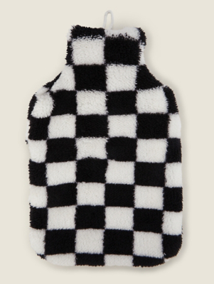 Black & White Checkerboard Hot Water Bottle Home at ASDA