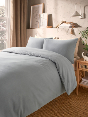 Grey Brushed Cotton Plain Duvet Set Home at ASDA