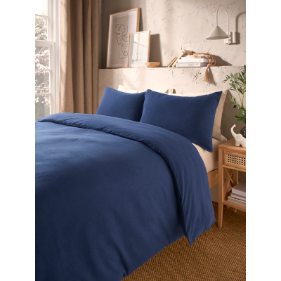 George Unisex Navy Brushed Cotton Plain Duvet Set King
