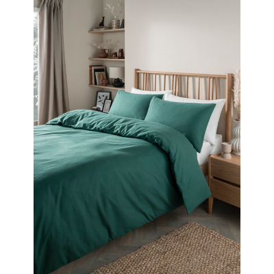 George Unisex Green Brushed Cotton Plain Duvet Set Super King