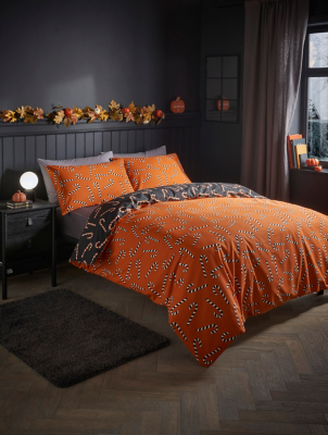 Orange Halloween Candy Canes Reversible Duvet Set Home at ASDA