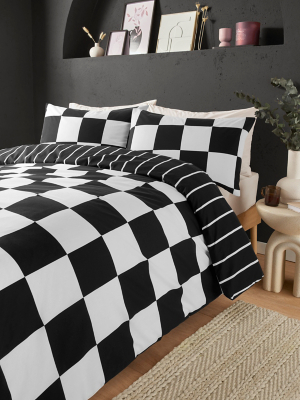 Black & Cream Checkerboard Duvet Set Home at ASDA