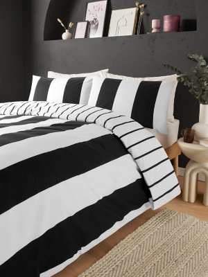 Black & Cream Block Stripe Duvet Set Home at ASDA