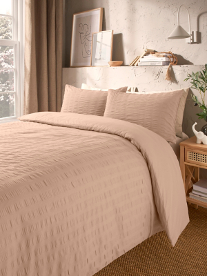 Natural Seersucker Duvet Set Home at ASDA
