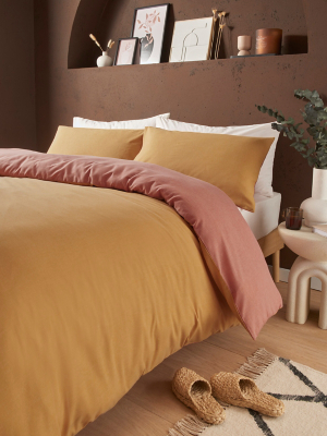 Ochre Reversible Textured Duvet Set Home at ASDA