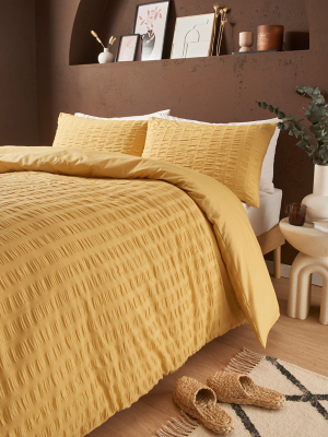Ochre Plain Seersucker Duvet Set Home at ASDA