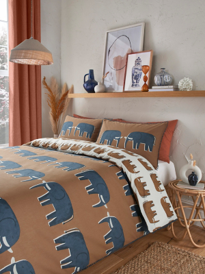 Artisan Check Brown Elephant Duvet Set Home at ASDA