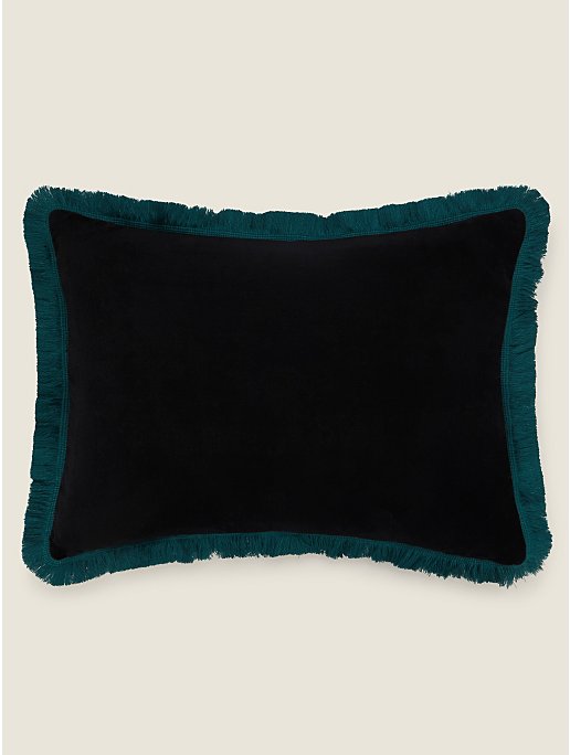 Black Rectangular Fringed Velvet Cushion | Home | George at ASDA