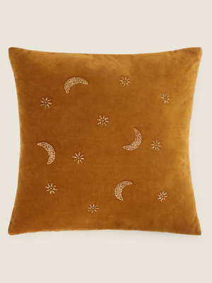 Yellow Beaded Moon and Stars Cushion Home at ASDA