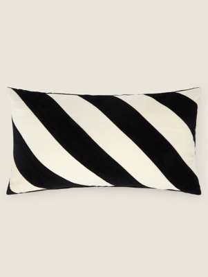 Black & White Stripe Velvet Cushion Home at ASDA