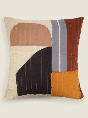 Quilted Colour Block Cushion Home at ASDA