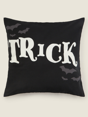 Black Reversible Trick or Treat Halloween Cushion Home at ASDA